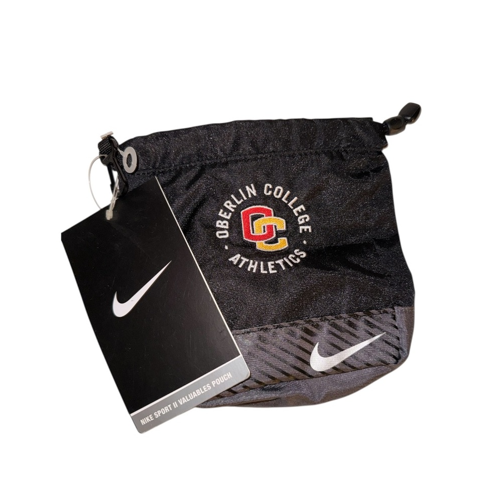 Nike Black Oberlin College Athletics Drawstring Pouch with Red and Gold Logo